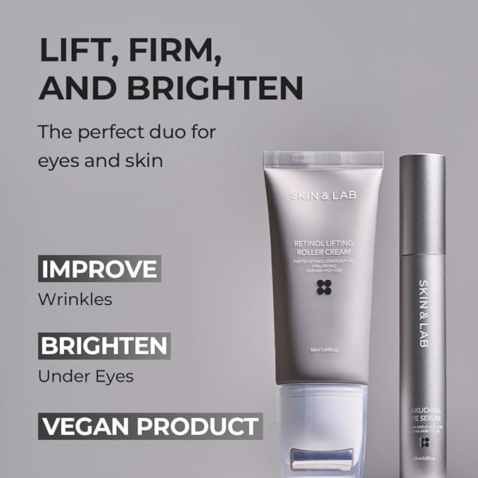 [SKIN&LAB] Anti-aging Rollers Duo Set, includes Bakuchiol Eye and Retinol Lifting Roller, Korean Vegan Skincare Gift Set, Gift for women, Christmas skincare gift set