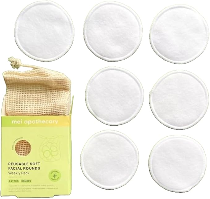 Soft Reusable Makeup Remover Pads Weekly Pack - 7 Pack Bamboo Cotton Rounds, Washable & Eco-Friendly, Zero Waste for All Skin Types