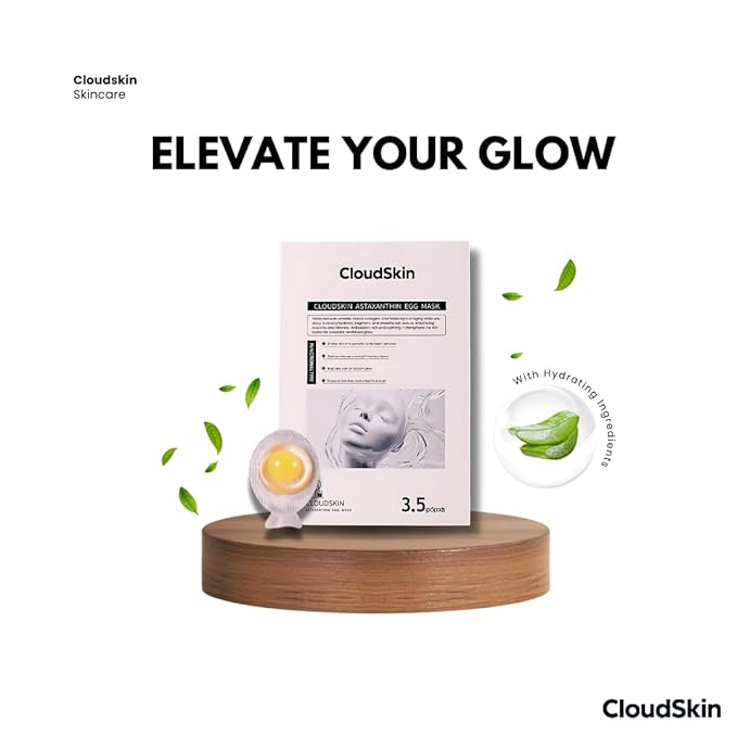 CloudSkin Astaxanthin Egg Mask, Overnight Hydrogel Sleeping Mask, Hydrating Face Mask with Hyaluronic Acid, Squalane & Aloe Vera, Soothing & Brightening, 5 Single-Use Pods