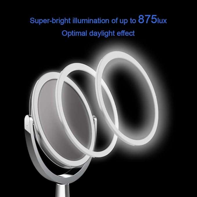 Superstar Oval Shaped Dual-Sided Lighted Makeup Mirror, 1X/5X Magnifying Vanity Makeup Mirror, 360 Degree Rotating Adjustable Brightness Mirror, Brushed Nickel