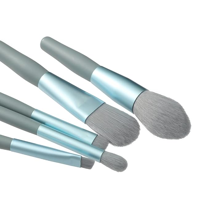 Travel Makeup Brush Set 7PCS Mini Size Premium Synthetic Fiber Foundation Blush Concealer Eyebrows Eye Shadow Angled brush Lip Make up Brush With Storage Bag (Dusty Blue)