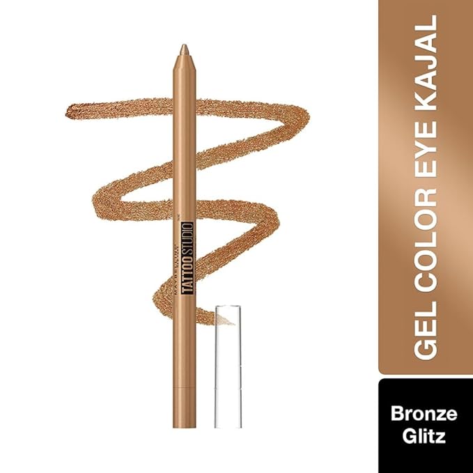 MAYBELLINE New York Tattoo Studio Long-Lasting Sharpenable Eyeliner Makeup Pencil, Glide on Smooth Gel Pigment, 36 Hour Wear, Waterproof Bronze Glitz 0.04 oz