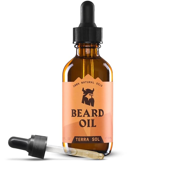 Striking Viking Beard Oil for Men - Naturally Derived Conditioner with Almond, Tea Tree, Argan & Jojoba Oil for Beard Growth, Softening & Moisturizing (2 Fl Oz (Pack of 1), Terra Sol)