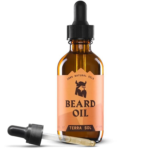 Striking Viking Beard Oil for Men - Naturally Derived Conditioner with Almond, Tea Tree, Argan & Jojoba Oil for Beard Growth, Softening & Moisturizing (2 Fl Oz (Pack of 1), Terra Sol)