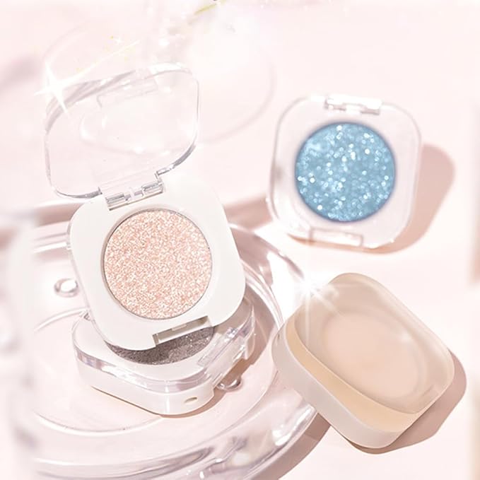 Champagne Shimmer Eyeshadow Palette for Women, Single Monochrome Eye Shadow Makeup, Shiny Pressed Powder, Blendable Natural sombras para ojos, Holographic,Vegan,Travel -24