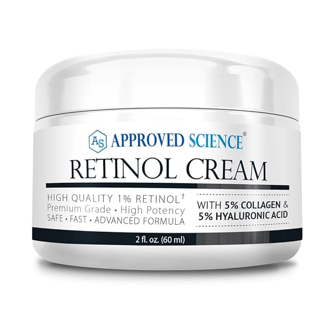 Approved Science Retinol Cream with 1% Retinol, 5% Collagen, and 5% Hyaluronic Acid - Revitalize, Brighten, Firm, and Plump Skin - 2 fl. oz. (60 ml)
