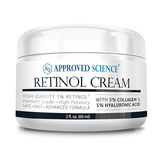 Approved Science Retinol Cream with 1% Retinol, 5% Collagen, and 5% Hyaluronic Acid - Revitalize, Brighten, Firm, and Plump Skin - 2 fl. oz. (60 ml)