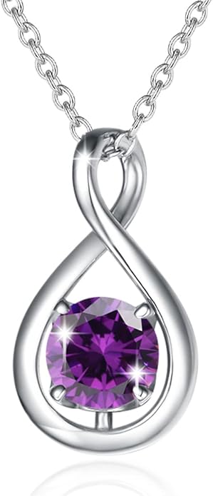 FANCIME Birthstone Necklaces for Women Fine Jewelry Sterling Silver Dainty Infinity Pendant Anniversary Birthday Christmas Gifts for Her Wife Mom Lady Daughter, Chain 16"+2" Extend
