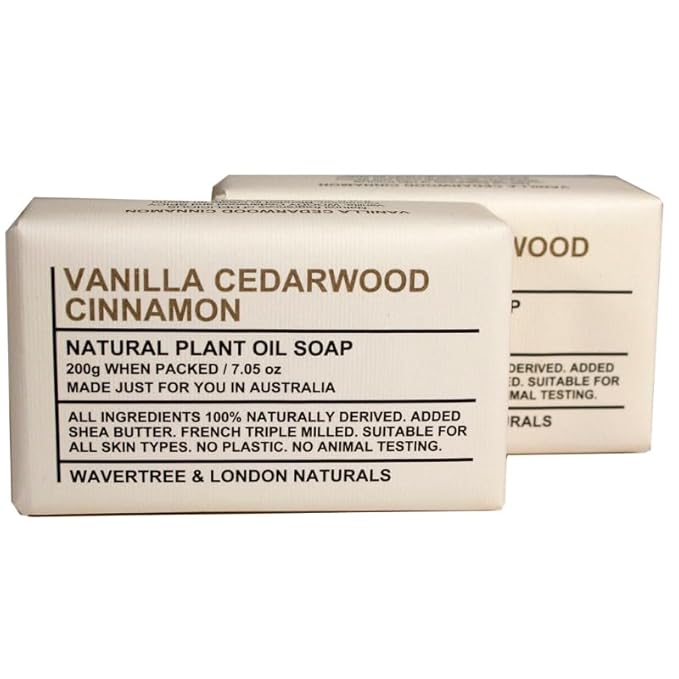 Wavertree & London Vanilla Cedarwood Scented Natural Soap Bars (2 Bars), 7oz Moisturizing French Triple Milled Soap enriched with shea butter - Plant Oil Bath & Body Soap Bars [100% Naturally derived]