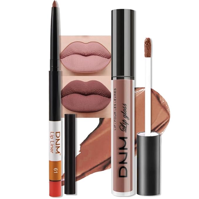 AMY'S DIARY 2Pcs Mocha Nude Matte Lip Liner and Lipstick Makeup Set, light brown Lip Stain Lip Gloss Matt Liquid Lipstick 24H Long Lasting lapiz labiales mate 24 horas originales larga duracion (61#)