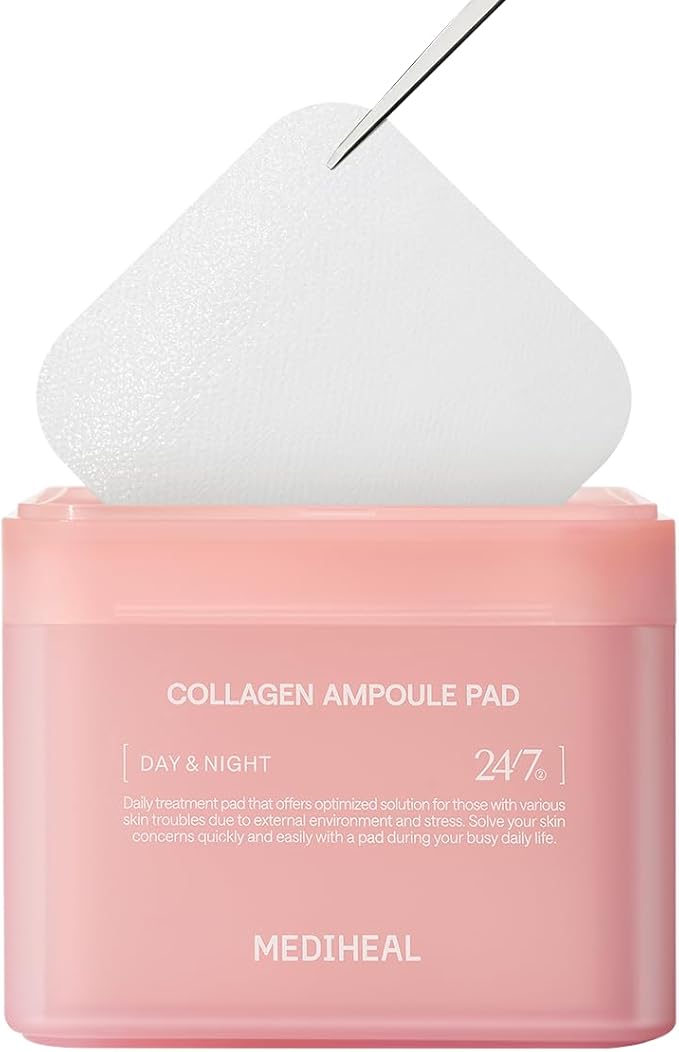 MEDIHEAL Collagen Ampoule Facial Toner Pads - Collagen & Ceramide - Skin Firming & Restore Elasticity & Deep Hydration - Tighten Wrinkles & Lines - Vegan Eco Silk Fabric, 100 Pads
