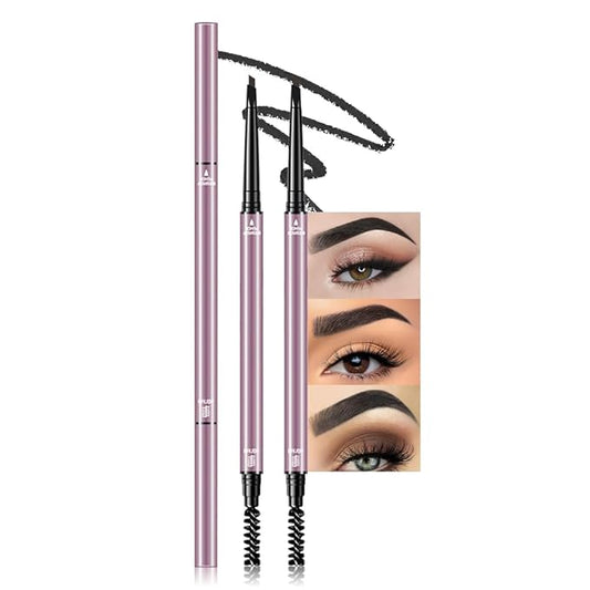3 Pcs Black Eyebrow Pencils for Women,with Spoolie Brush,Eyebrow Pencil Soft Textured,Waterproof Sweat-proof for Fills in Sparse Areas and Gaps Create a Natural Eye Brow,Vegan & Cruelty-Free