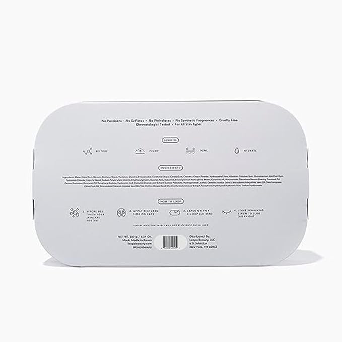 LOOPS DREAM SLEEP - Nighttime Slugging Hydrogel Facial Mask w/Natural Oils, Vitamins, Antioxidants, & Fatty Acids - Restored Skin, Toned, Plump, Hydrated - 5 pc