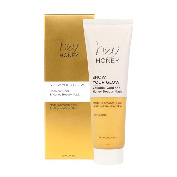 Hey Honey Skin Care Show Your Glow Colloidal Gold Honey Beauty Face Mask | Anti-Aging Hydrating Treatment Reduces Wrinkles Fine Lines | Moisturizing for Dry Skin Hands Elbows | 2.0 oz
