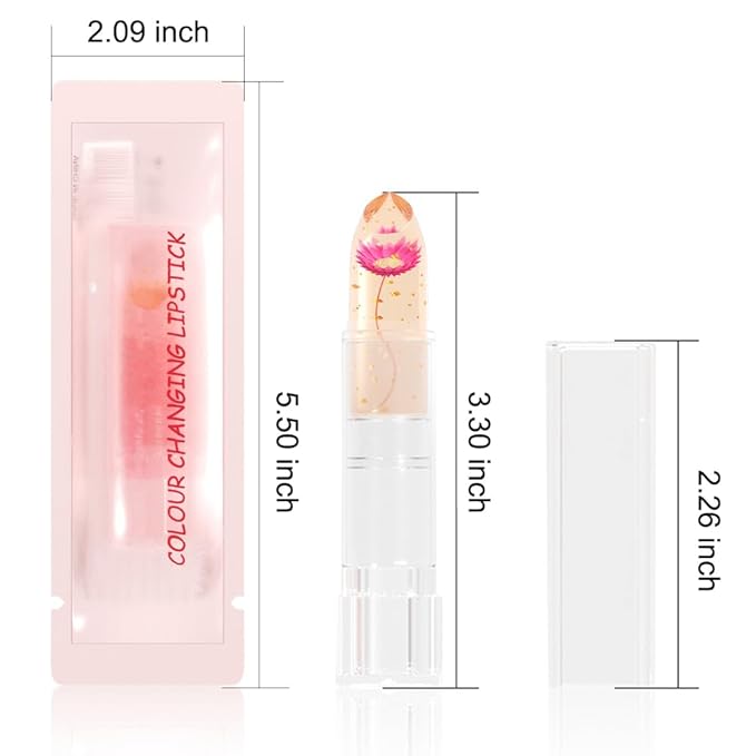 BINGBRUSH Crystal Flower Jelly Color Changing Lipstick,Long Lasting Lip Care Moisturizer Lip Balm Magic Color Change Lip Gloss Lip Tint Stain Matte Makeup Lipstick (02#Rose red flower)