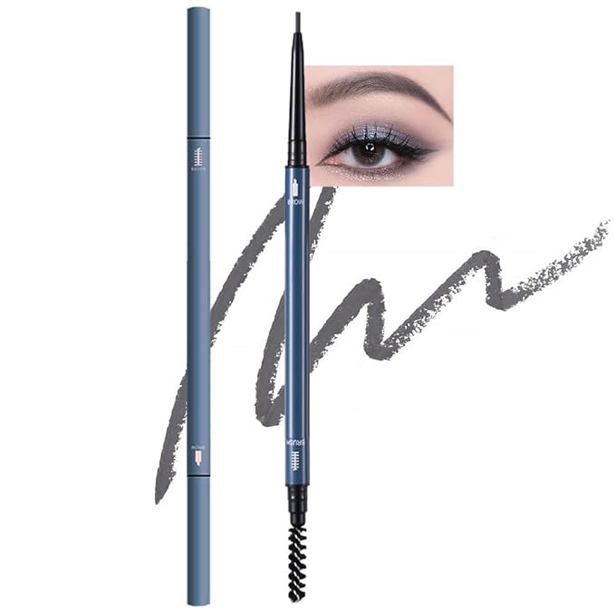 Gray Eyebrow Pencils for Women,with Spoolie Brush,Eyebrow Pencil Soft Textured,Waterproof Sweat-proof for Fills in Sparse Areas and Gaps Create a Natural Eye Brow,Vegan & Cruelty-Free