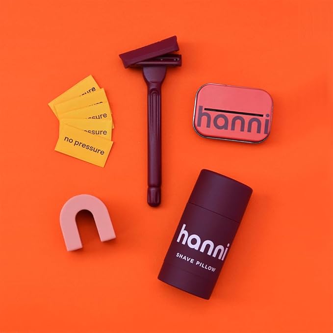 HANNI Shave Starter Set, Saftey Razor with Blades and Shaving Gel, Unisex Grooming Kit for Smooth, Soft Skin, Hair Removal Gift Set for All Skin Types, Burgundy