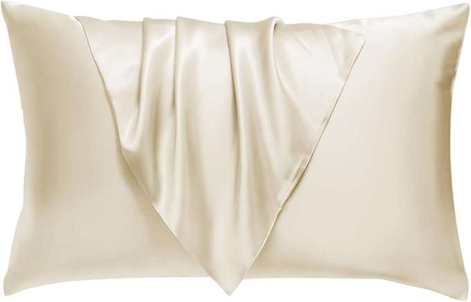 BHZ Satin Goose Down Feather Pillows King Size with Beige Satin Pillowcase for Hair and Skin, Cooling Pillow Cases Similar to Silk Pillow Cases, Christmas Decorative Gifts for Women, Mom Men