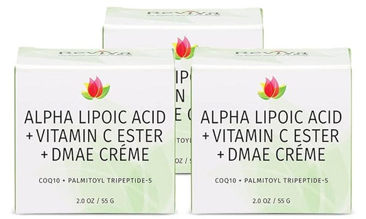 Reviva Labs DMAE Cream with Alpha Lipoic Acid, Vitamin C Ester - DMAE Lift and Firm Cream for Neck and Face - Skin Firming and Moisturizing Cream, 3-Pack (2 oz Each)