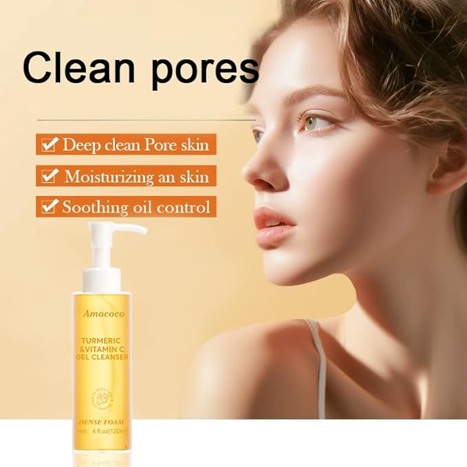 Turmeric & Vitamin C Gel Cleanser - 4 fl oz | Deep Cleansing, Hydrating & Radiance - Boosting for Most Skin Types