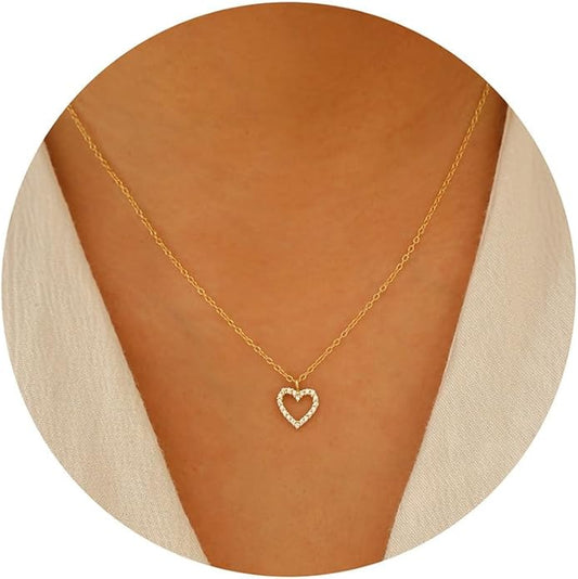 Dainty Gold Heart Necklace for Women - 14K Gold/Silver Plated Cute Heart Handmade Disc Circle Bee Choker Adjustable Necklace for Women Trendy Jewelry