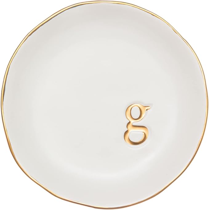 COLLECTIVE HOME - Ceramic Jewelry Tray, Decorative Trinket Dish for Rings Earrings Necklaces Bracelet Watch Keys, Birthday Mother's Day Christmas Gift for Women, 4.75", White Surface (G)