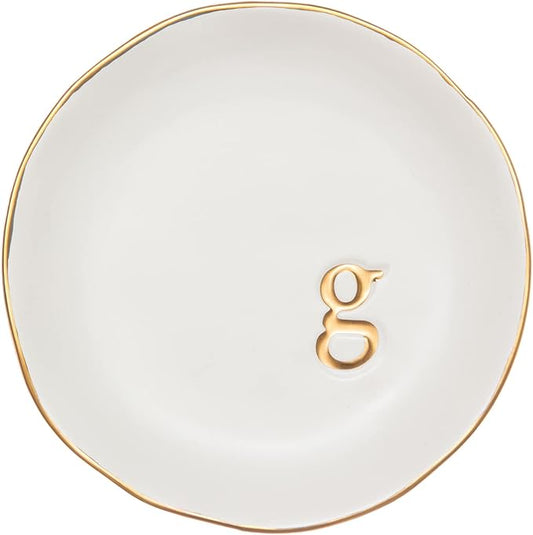 COLLECTIVE HOME - Ceramic Jewelry Tray, Decorative Trinket Dish for Rings Earrings Necklaces Bracelet Watch Keys, Birthday Mother's Day Christmas Gift for Women, 4.75", White Surface (G)