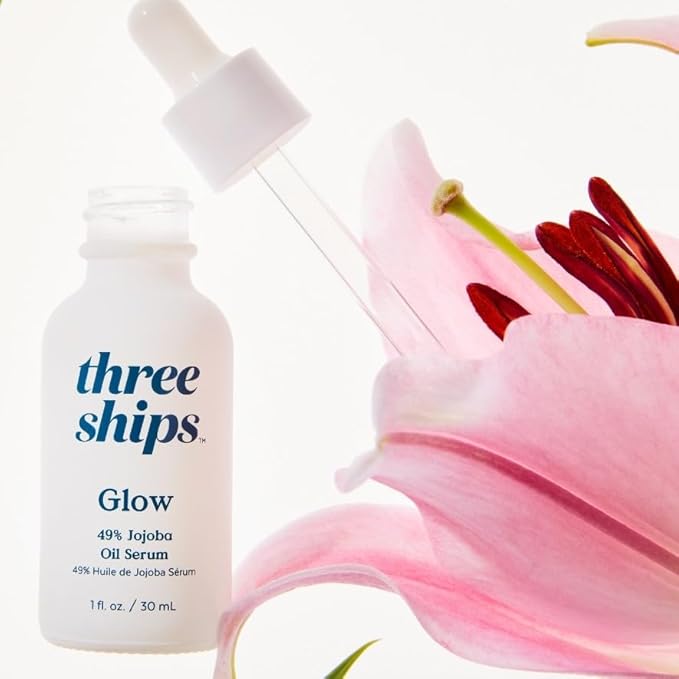 Three Ships - Glow 49% Jojoba Oil Serum | Helps Balance Skin, Control Oil, + Minimize the Look of Pores | Cruelty-Free, Vegan, Paraben-Free, Sensitive Skin Safe (1 fl oz | 30 mL)