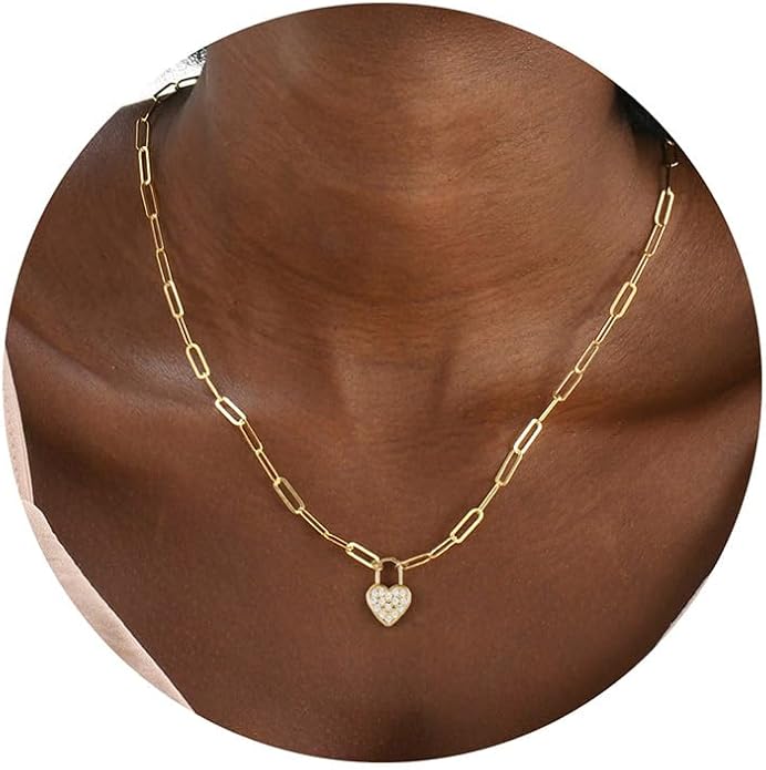Dainty Gold Heart Necklace for Women - 14K Gold/Silver Plated Cute Heart Handmade Disc Circle Bee Choker Adjustable Necklace for Women Trendy Jewelry