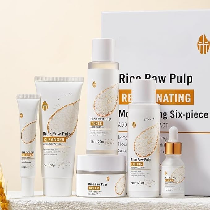 SKK Skin Care Set, 6 Piece Skin Care Set,Skin Care Gift Set for Women, Facial Care Set Includes Cleanser, Eye Cream, Facial Essence, Moisturizing Lotion, Face Cream, Toner. (Rice)