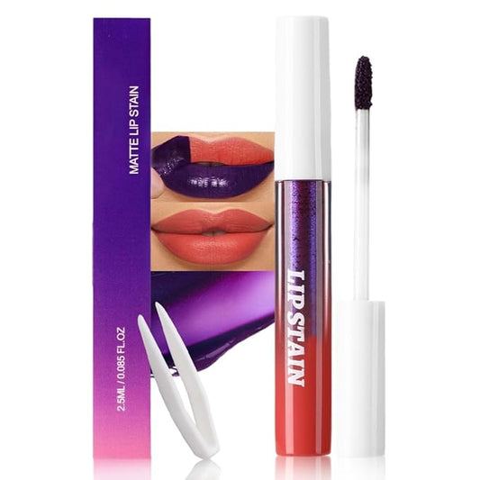 Matte Liquid Lip Stain Peel Off Lip liner Tattoo with Tweezer, Orange Red Liquid Lipstick Lipstain Long Lasting Waterproof for Women, Highly Pigmented Not Faded Smudge-proof Easy to Apply, 06