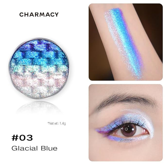 CHARMACY Chameleon Diamond Rainbow Eyeshadow, Multichrome Face Highlighter Palette, Multi-use, Long Lasting, High Pigment, Metallic Glitter Sparkling Eyeshadow Eyes Makeup Highlighter #03