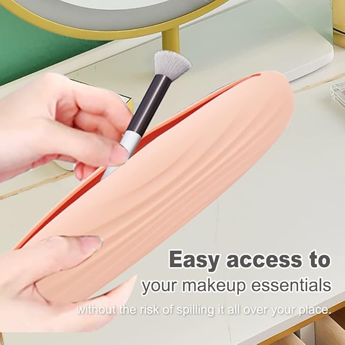 Travel Makeup Brush Holder Silicon Trendy Portable Soft Sleek Cosmetic Face Makeup Tools Organizer Container Small Case for Travel (BRUSHES NOT INCLUDED) (pink-1pcs)