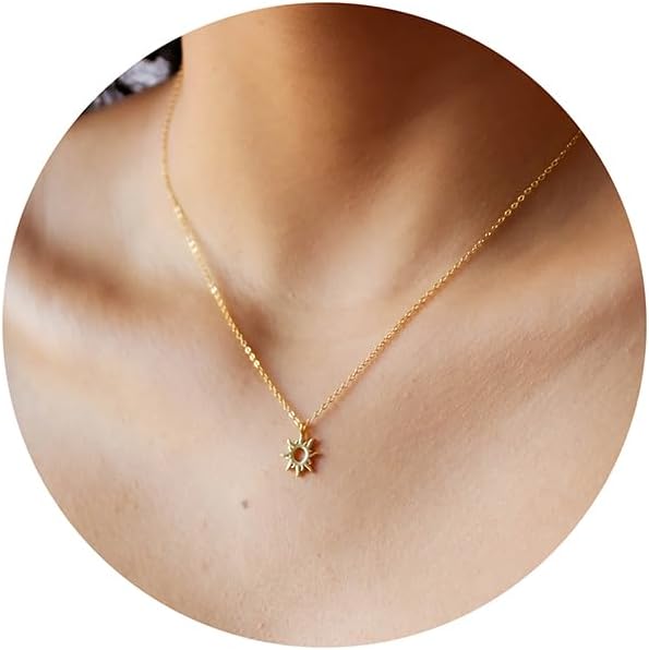 Dainty Gold Heart Necklace for Women - 14K Gold/Silver Plated Cute Heart Handmade Disc Circle Bee Choker Adjustable Necklace for Women Trendy Jewelry