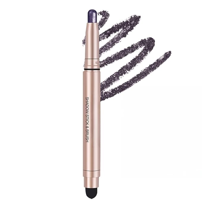 Long-Lasting Cream Eyeshadow Stick Shimmer Finish Easy Apply with Built-in Smudger Blendable Black