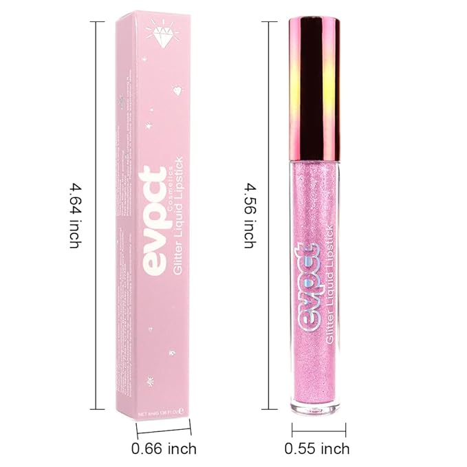 evpct 1Pcs Pink Glitter Metallic Shimmer Diamond Lipstick Lip Gloss for Women Long Lasting Waterproof, Light Bright Rose Pink Sparkle Glitter Matte Liquid Lipstick Lip Makeup Kit, 09#