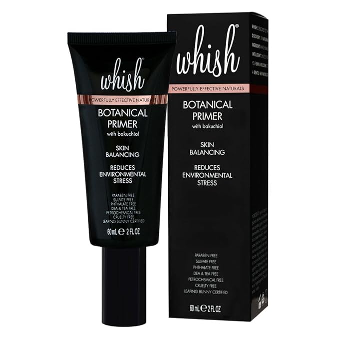 Whish Botanical Primer with Bakuchiol - Minimizes Pores, Wrinkles & Evens Skin Tone With Natural Retinol Alternative - Hydrating Makeup Primer For All Skin Types - Paraben & Sulfate Free - 2 oz