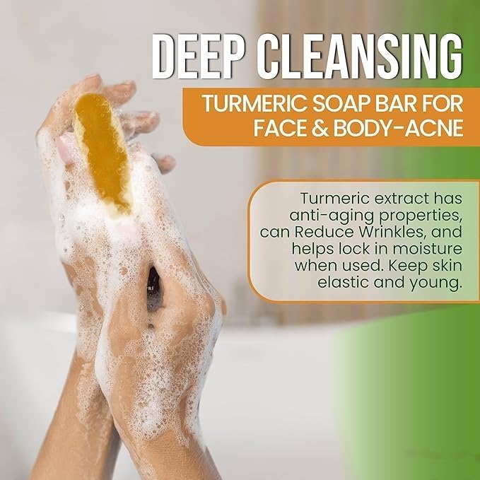 AMVital Turmeric Soap Bar for Face & Body, Smooth Skin, Natural Handmade Soap