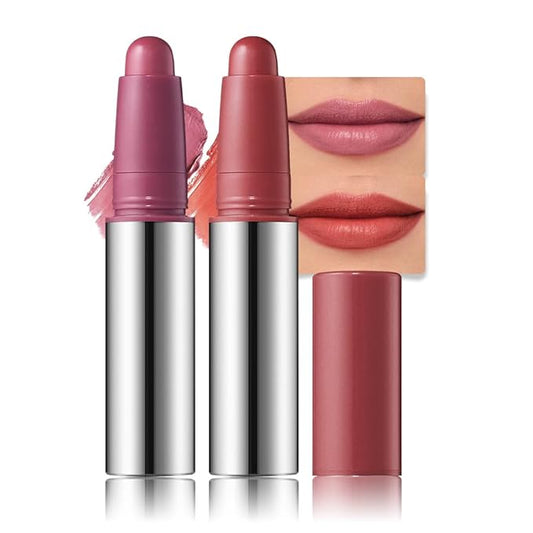 2Pcs Matte Lipstick Crayon Set for Women, Long Lasting Waterproof Velvet Lip Liner Pencil, High Pigment Creamy Lipstick, Longwear Non-Drying Lip Makeup Cruelty-free 24 Hours Original, 02#+03#