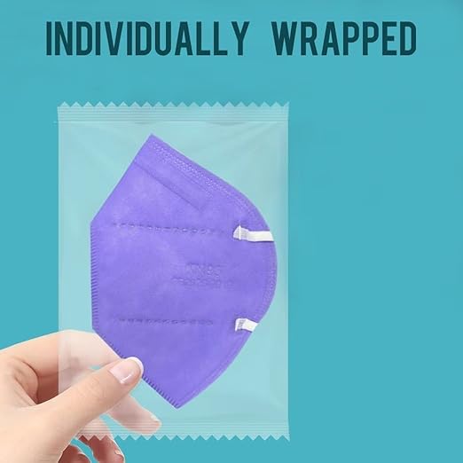 Purple KN95 Face Masks 100 Pack Breathable Disposable Face Masks