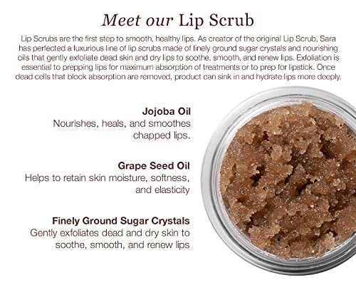 Sara Happ The Lip Scrub: Sparkling Peach Sugar Scrub for Dry Lips - Gently Exfoliate, Polish, and Revitalize Lips with Vitamin E and Jojoba & Grape Oils, Vegan, 0.5 oz.
