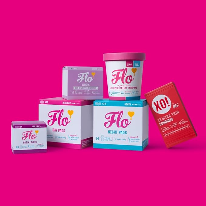 Flo Bamboo Night Period Pads with Wings - Super Absorbent, Soft, Thin (14 Pads)