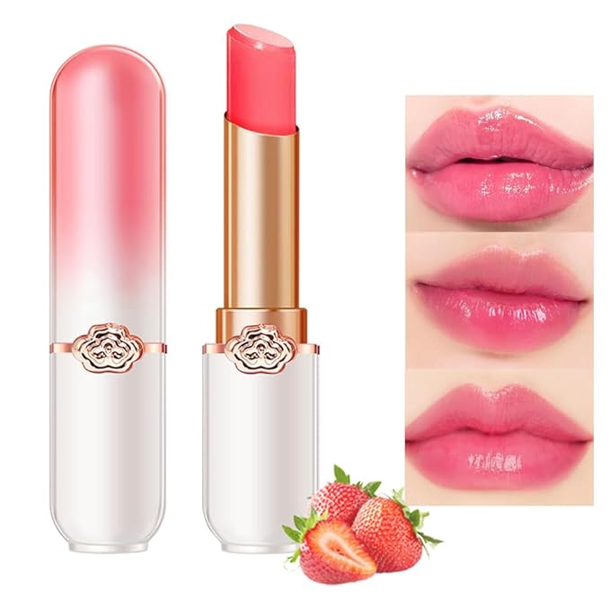 BINGBRUSH Peach Color Changing Lipstick,Moisturizer Long Lasting Lip Care Lip Balm Magic Lip Gloss Lip Tint Stain Gloss Set for Women (1pc Strawberry)