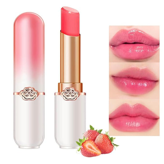 BINGBRUSH Peach Color Changing Lipstick,Moisturizer Long Lasting Lip Care Lip Balm Magic Lip Gloss Lip Tint Stain Gloss Set for Women (1pc Strawberry)