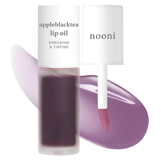 NOONI Korean Lip Oil - Appleblacktea | Long-Lasting, Moisturizing, Plumping, Revitalizing for Dry Lips, Waterproof, No Peel Off, Hydrating, Nourishing Crystal Clear, 0.12 FL Oz