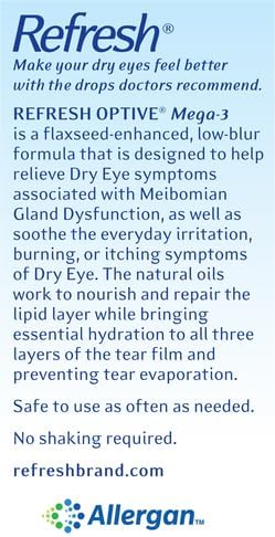 Refresh Optive MEGA-3 Lubricant Eye Drops Preservative-Free Artificial Tears, 0.01 fl oz (0.4 mL), 30 Single-Use Containers