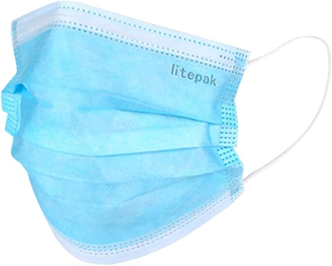 Litepak 2000pcs Disposable Face Masks Black 3-Ply Adult Mask Nose Wire Protection - Breathable Protective Face Covering