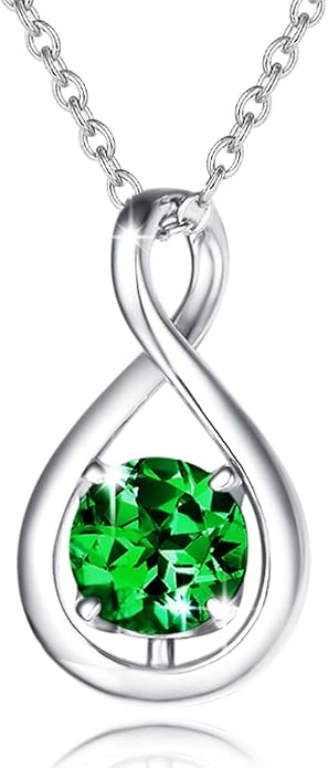 FANCIME Birthstone Necklaces for Women Fine Jewelry Sterling Silver Dainty Infinity Pendant Anniversary Birthday Christmas Gifts for Her Wife Mom Lady Daughter, Chain 16"+2" Extend
