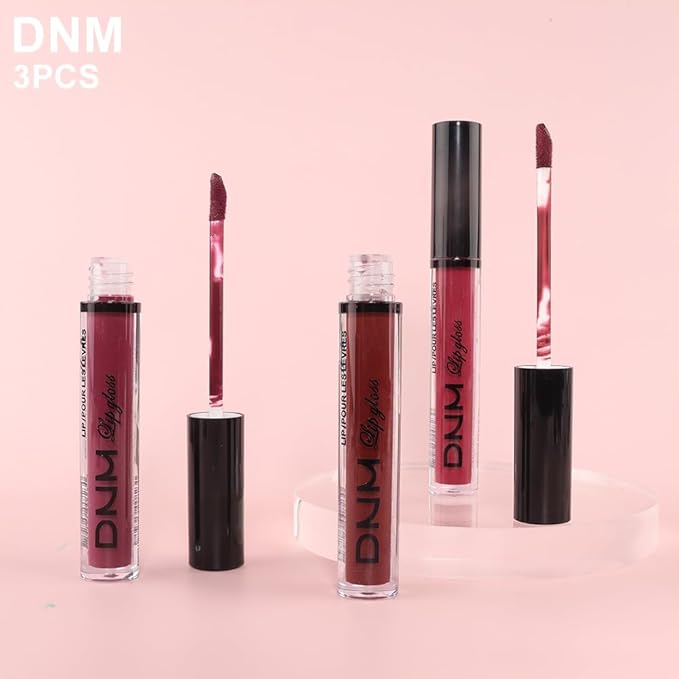 AMY'S DIARY Dark Red Purple Matte Plum Liquid Lipstick 3Pcs Sets,24-hour Lipstick Dark Deep Maroon Purple Brown Plum Red Lip Stain 24 Smudge Waterproof for Women