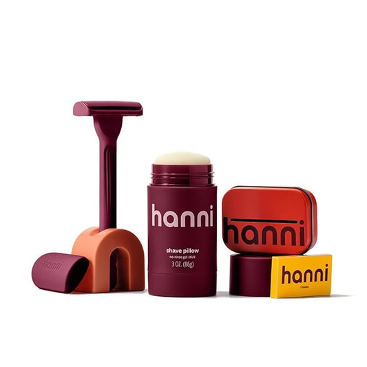 HANNI Shave Starter Set, Saftey Razor with Blades and Shaving Gel, Unisex Grooming Kit for Smooth, Soft Skin, Hair Removal Gift Set for All Skin Types, Burgundy